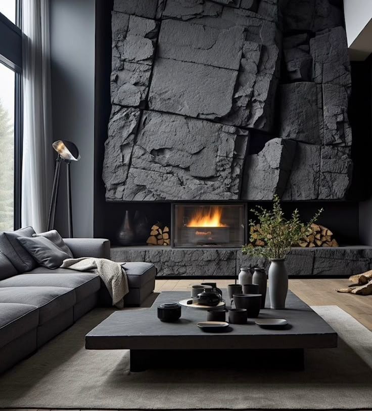 акцентный камень в интерьере